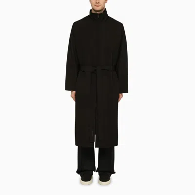 Shop Fear Of God Black Wool Trench Coat With High Collar