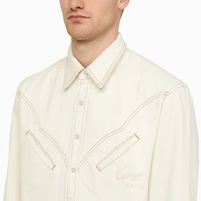 Shop Kenzo Stone White Cotton Shirt With Logo