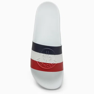 Shop Moncler White Basile Slide With Tricolour Band And Logo