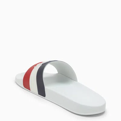 Shop Moncler White Basile Slide With Tricolour Band And Logo