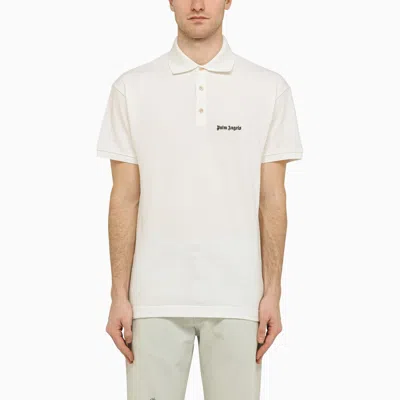 Palm Angels White Polo Shirt With Classic Collar And Logo On The Front