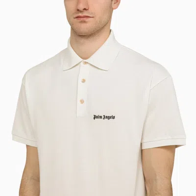Palm Angels White Polo Shirt With Classic Collar And Logo On The Front