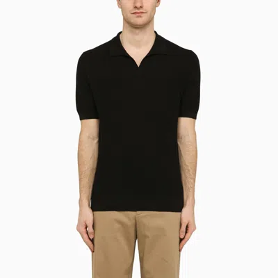 Shop Tagliatore Black Silk And Cotton Polo Shirt