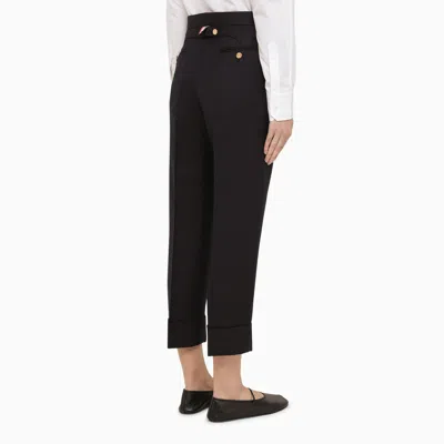 Shop Thom Browne Navy Blue Wool Trousers With Lapels