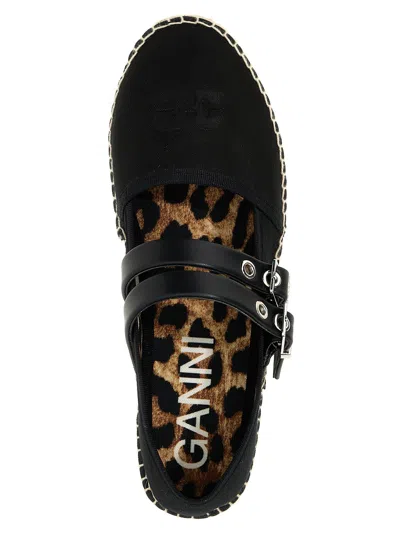 Shop Ganni Espadrilles Straps Flat Shoes Black