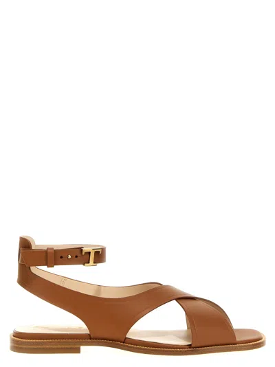 Shop Tod's Leather Sandals Brown