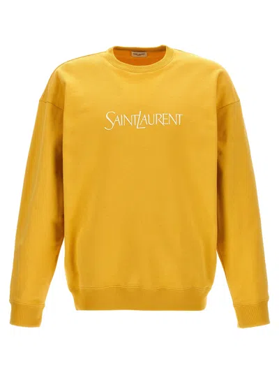 Shop Saint Laurent Logo Embroidery Sweatshirt Yellow