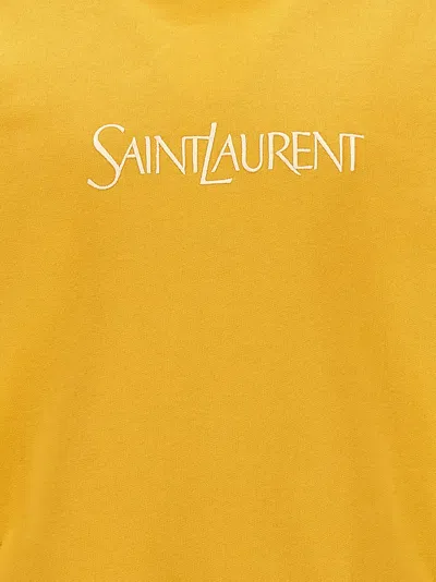 Shop Saint Laurent Logo Embroidery Sweatshirt Yellow