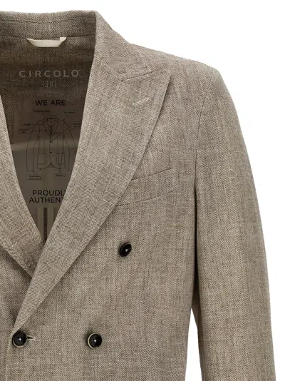 Shop Circolo 1901 Scottish Thread Double-breasted Blazer Beige