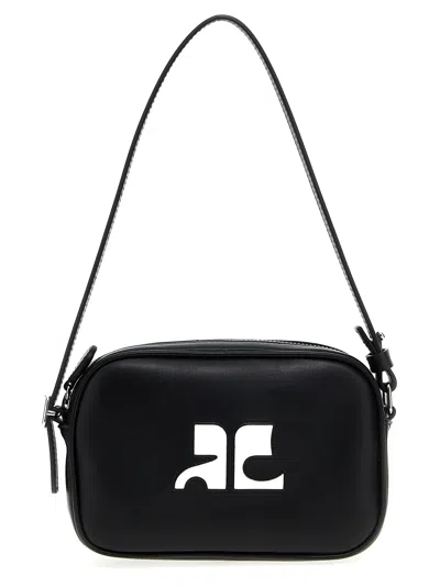 Shop Courrèges Slim Leather Camera Bag Shoulder Bags Black
