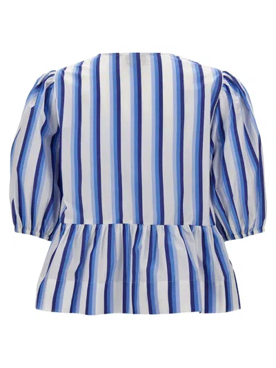 Shop Ganni Tie String Peplum Shirt, Blouse Light Blue