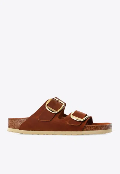 Shop Birkenstock Arizona Big Buckle Leather Slides In Brown