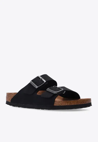 Shop Birkenstock Arizona Vegan Logo-detail Slides In Black