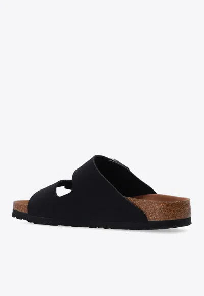 Shop Birkenstock Arizona Vegan Logo-detail Slides In Black