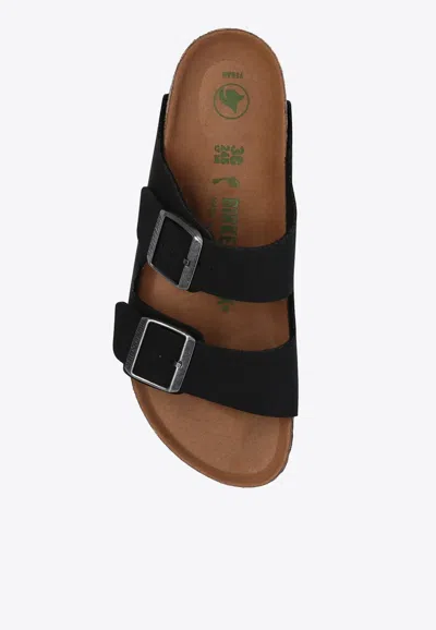 Shop Birkenstock Arizona Vegan Logo-detail Slides In Black