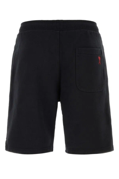Shop Ami Alexandre Mattiussi Ami Unisex Black Stretch Cotton Bermuda Shorts