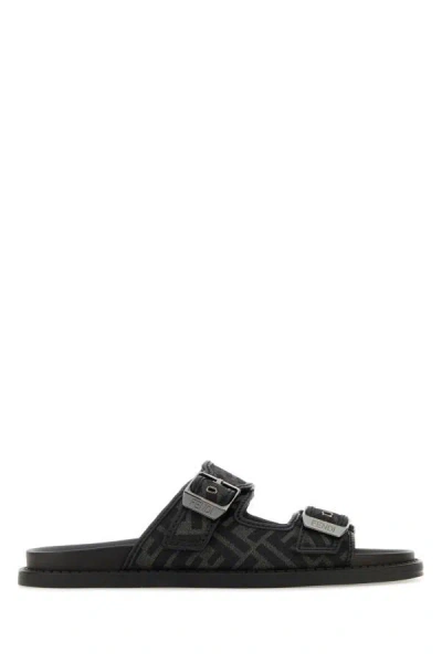 Shop Fendi Man Embroidered Canvas  Feel Slippers In Multicolor