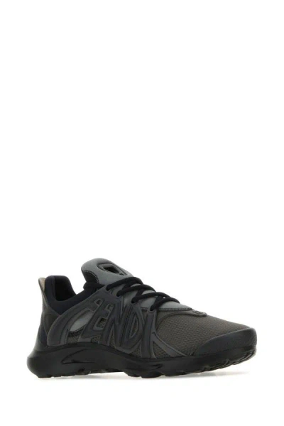 Shop Fendi Man Charcoal Mesh And Rubber Tag Sneakers In Multicolor