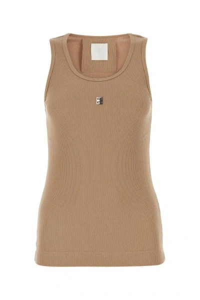 Shop Givenchy Woman Camel Stretch Cotton Tank Top In Brown