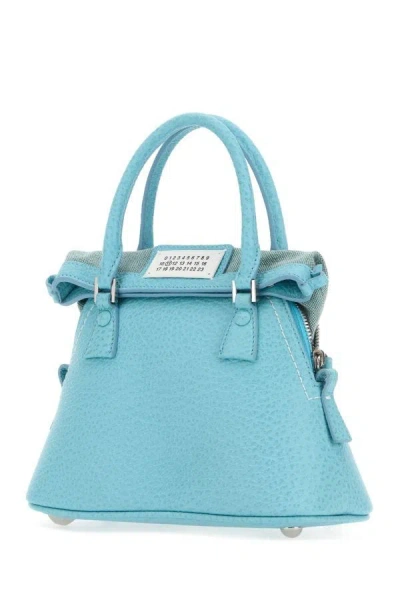 Shop Maison Margiela Woman Light Blue Leather Micro 5ac Handbag