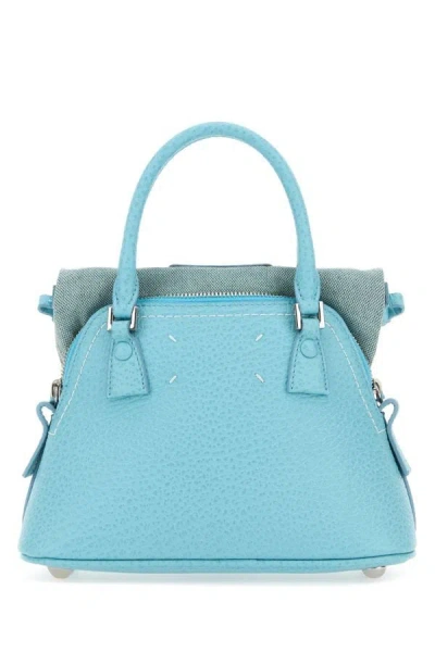 Shop Maison Margiela Woman Light Blue Leather Micro 5ac Handbag