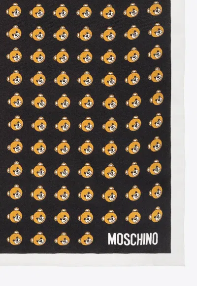 Shop Moschino Bear-motif Silk Pocket Square In Black