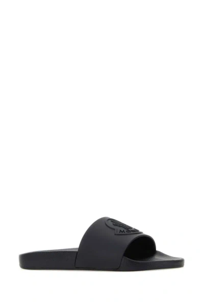 Shop Moncler Man Midnight Blue Rubber Basile Slippers