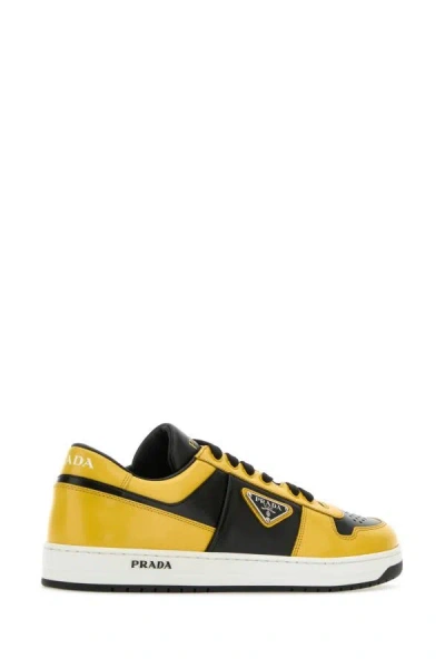 Shop Prada Man Two-tone Leather Downtown Sneakers In Multicolor