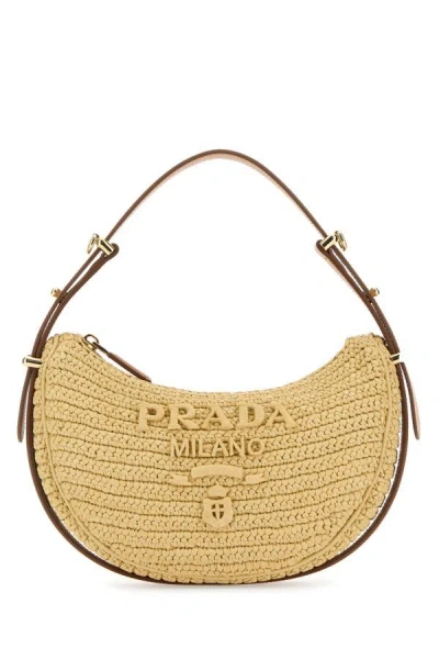 Shop Prada Woman Raffia Arquã¨ Handbag In Brown