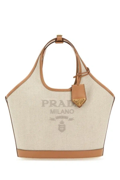 Shop Prada Woman Sand Canvas Handbag In Brown