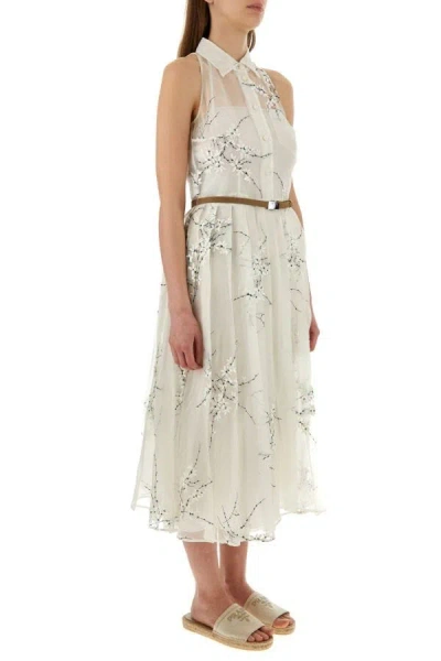 Shop Prada Woman White Organza See-through Shirt Dress