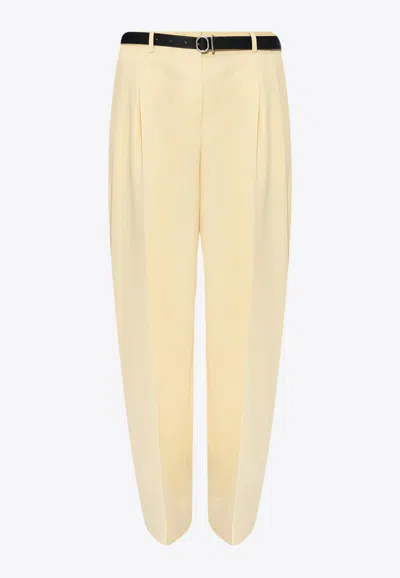 Shop Jil Sander Belted Tailored Wool Pants In Yellow