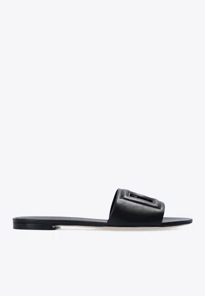 Dolce & Gabbana Black Flats With Cut-out Band And Dg Logo In Soft Rubber Woman In Black