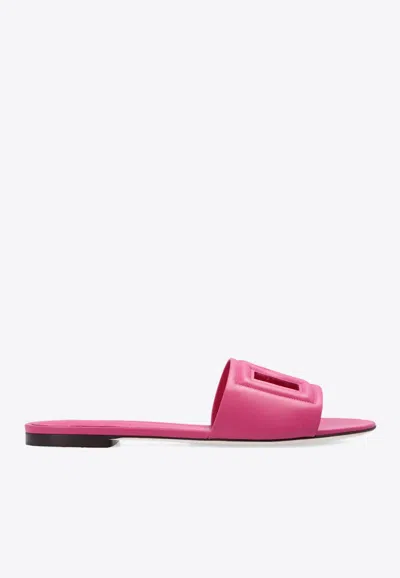 Shop Dolce & Gabbana Bianca Dg Logo Flat Sandals In Bubblegum