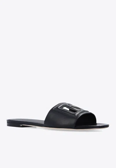 Shop Dolce & Gabbana Bianca Dg Logo Flat Sandals In Black