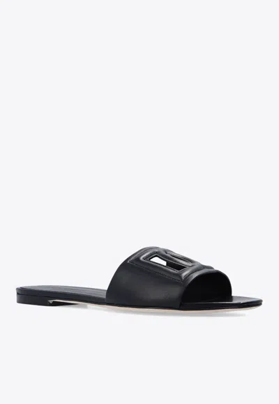 Dolce & Gabbana Black Flats With Cut-out Band And Dg Logo In Soft Rubber Woman In Black