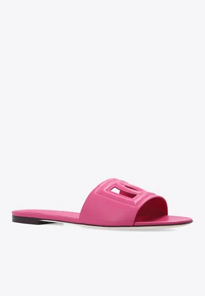 Shop Dolce & Gabbana Bianca Dg Logo Flat Sandals In Bubblegum