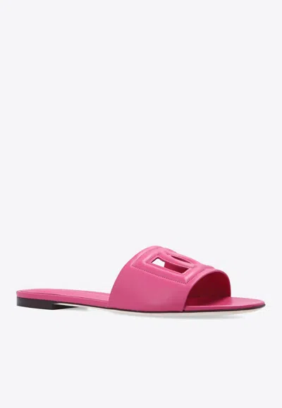 Dolce & Gabbana Dg Logo Slides In Calf Leather In Bubblegum
