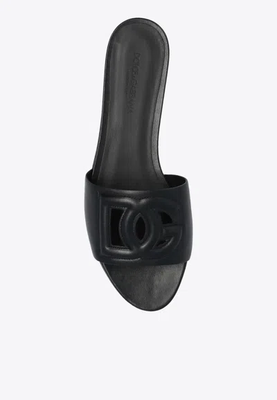 Dolce & Gabbana Black Flats With Cut-out Band And Dg Logo In Soft Rubber Woman In Black