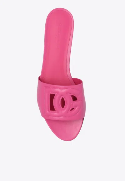 Dolce & Gabbana Dg Logo Slides In Calf Leather In Bubblegum