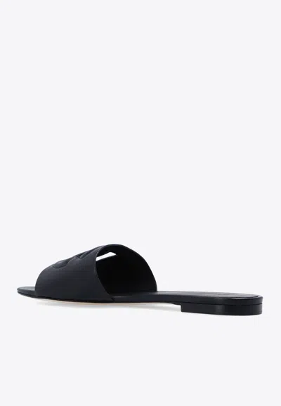 Dolce & Gabbana Black Flats With Cut-out Band And Dg Logo In Soft Rubber Woman In Black