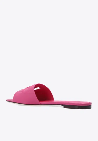 Dolce & Gabbana Dg Logo Slides In Calf Leather In Bubblegum