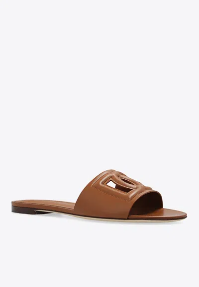 Shop Dolce & Gabbana Bianca Dg Logo Flat Sandals In Brown