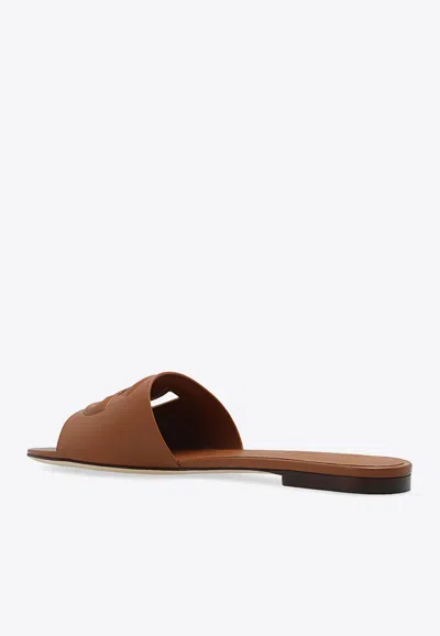 Shop Dolce & Gabbana Bianca Dg Logo Flat Sandals In Brown