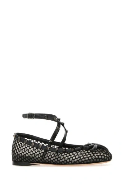 Shop Valentino Garavani Woman Black Mesh Rockstud Ballerinas