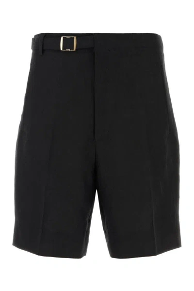 Shop Zegna Man Black Linen Bermuda Shorts
