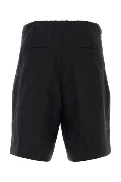Shop Zegna Man Black Linen Bermuda Shorts