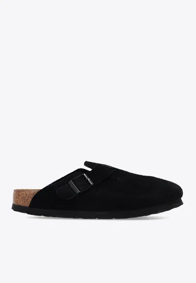 Shop Birkenstock Boston Buckled Leather Slippers In Black