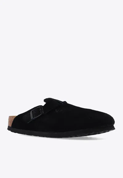 Shop Birkenstock Boston Buckled Leather Slippers In Black