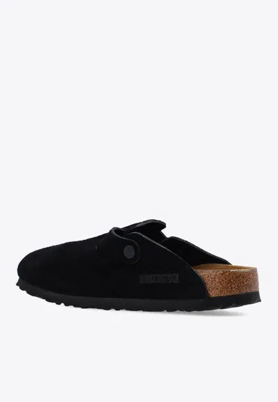 Shop Birkenstock Boston Buckled Leather Slippers In Black